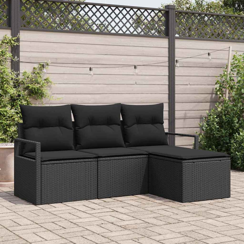 Garten-Sofa-Set 4 pcs Schwarz Poly Rattan