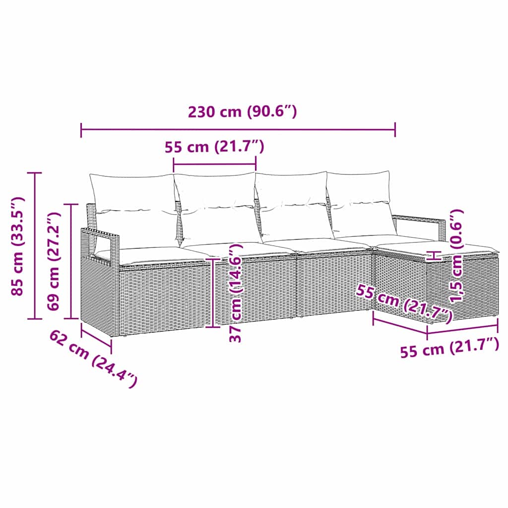 Garten-Sofa-Set 5 pcs Beige Poly Rattan