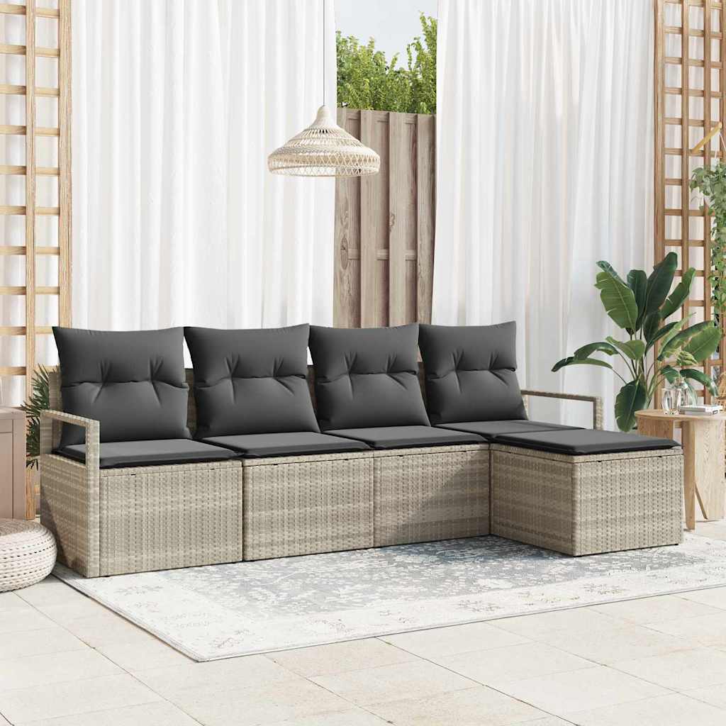 Garten-Sofa-Set 5 pcs Hellgrau Poly Rattan