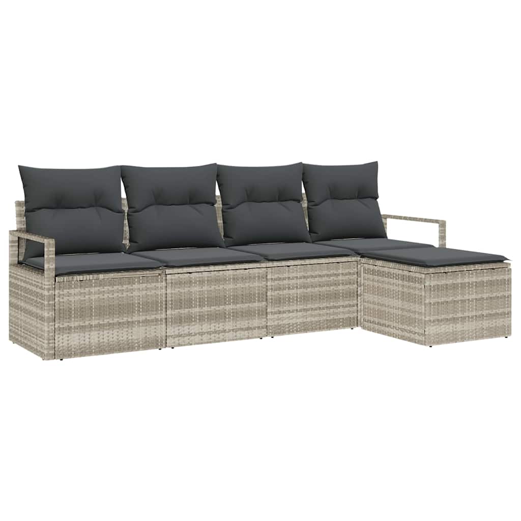 Garten-Sofa-Set 5 pcs Hellgrau Poly Rattan