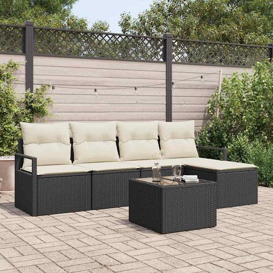 Sofa Set mit Kissen 6 pcs Schwarz Poly Rattan
