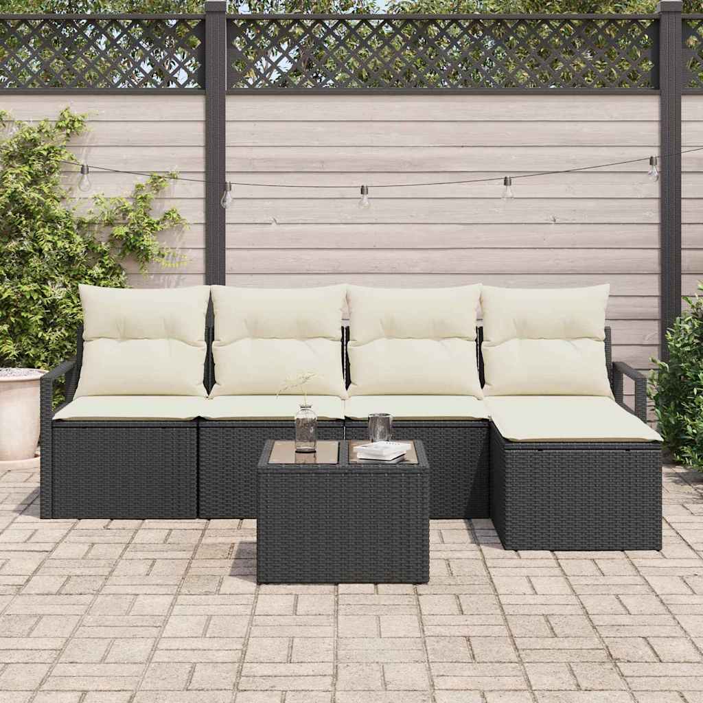 Sofa Set mit Kissen 6 pcs Schwarz Poly Rattan