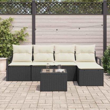 Sofa Set mit Kissen 6 pcs Schwarz Poly Rattan