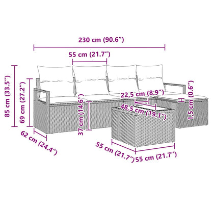 Sofa Set mit Kissen 6 pcs Braun Poly Rattan