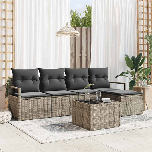 Garten-Sofa-Set 6 pcs Grau Poly Rattan