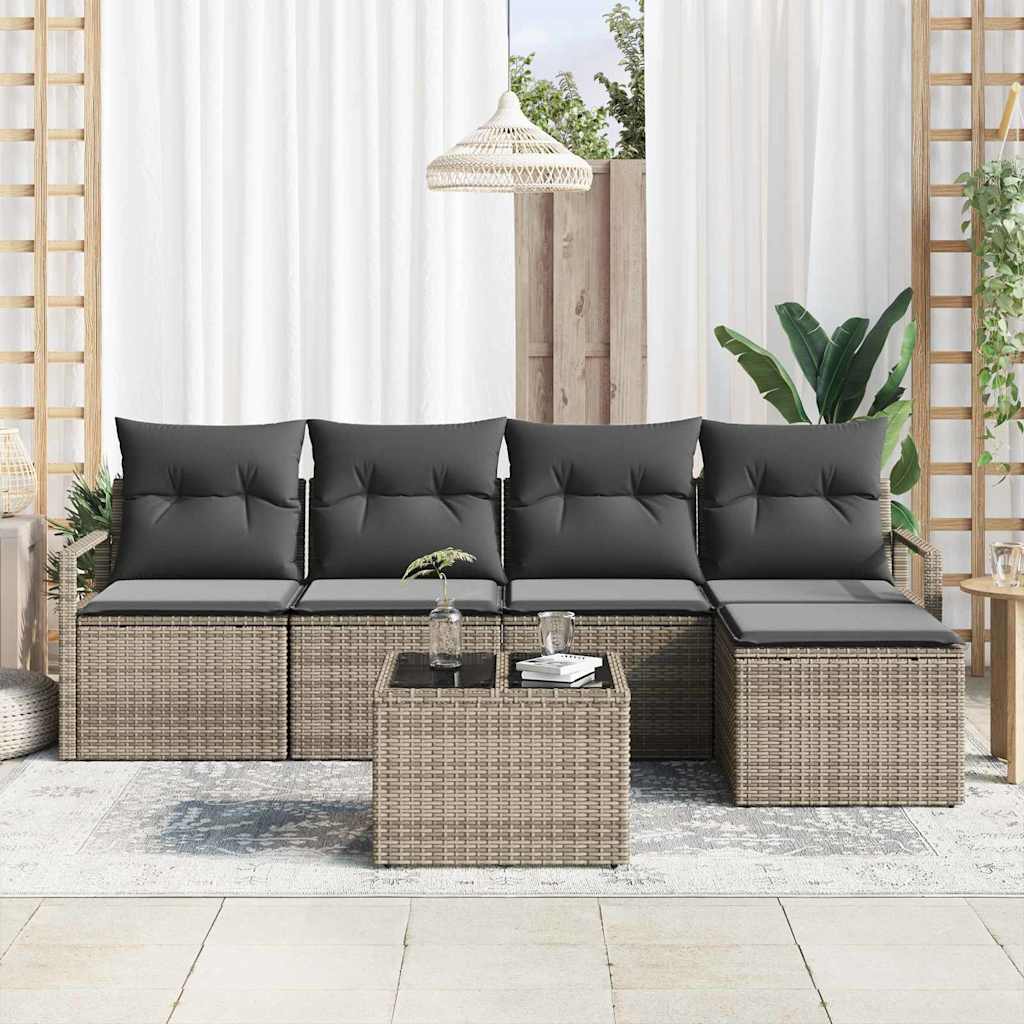 Garten-Sofa-Set 6 pcs Grau Poly Rattan