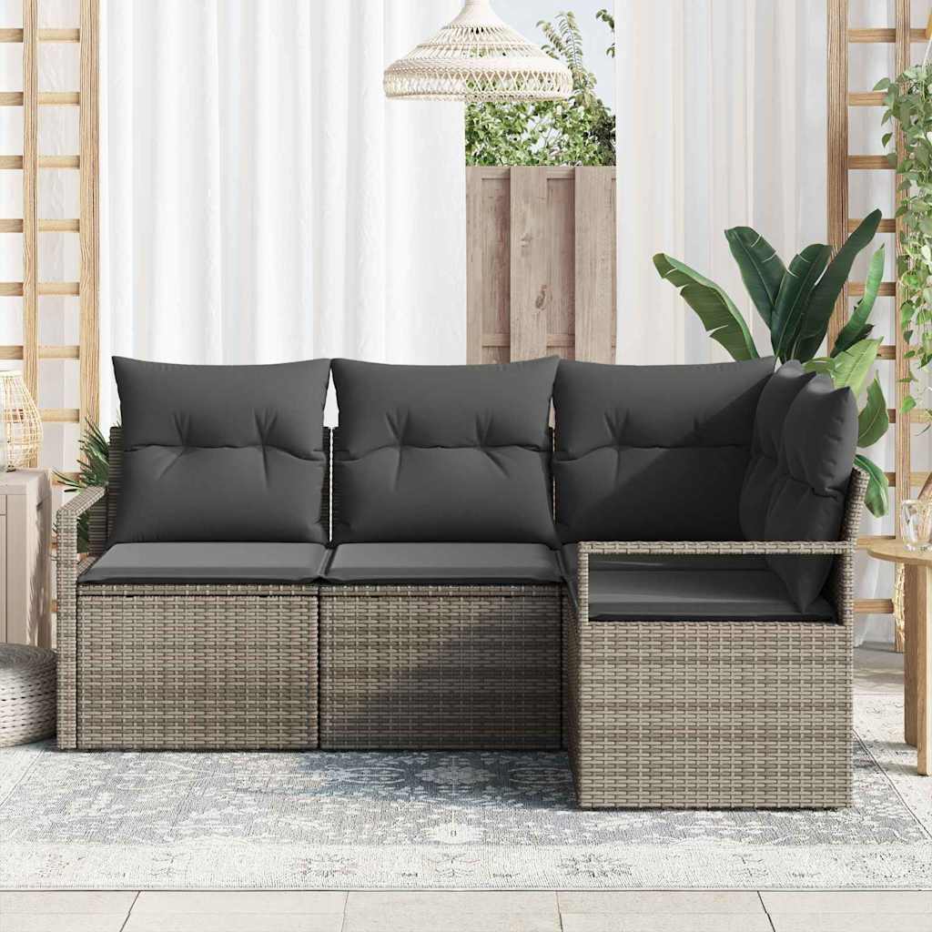 Garten-Sofa-Set 4 pcs Grau Poly Rattan