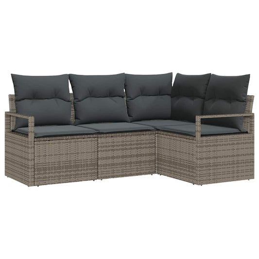 Garten-Sofa-Set 4 pcs Grau Poly Rattan