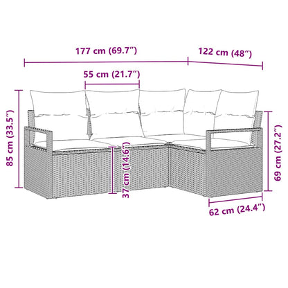 Garten-Sofa-Set 4 pcs Grau Poly Rattan