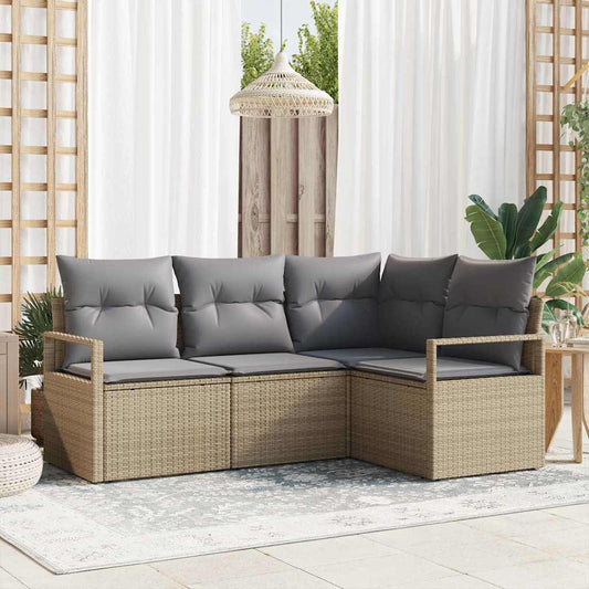 Garten-Sofa-Set 4 pcs Beige Poly Rattan