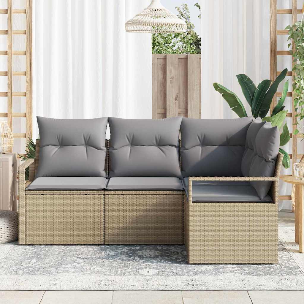 Garten-Sofa-Set 4 pcs Beige Poly Rattan