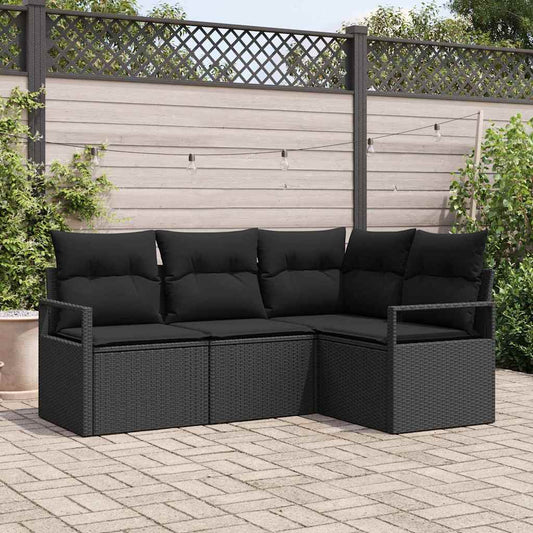 Garten-Sofa-Set 4 pcs Schwarz Poly Rattan