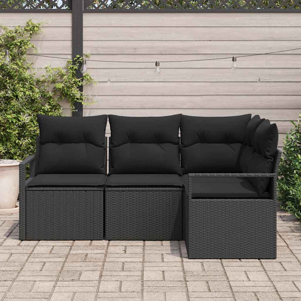 Garten-Sofa-Set 4 pcs Schwarz Poly Rattan