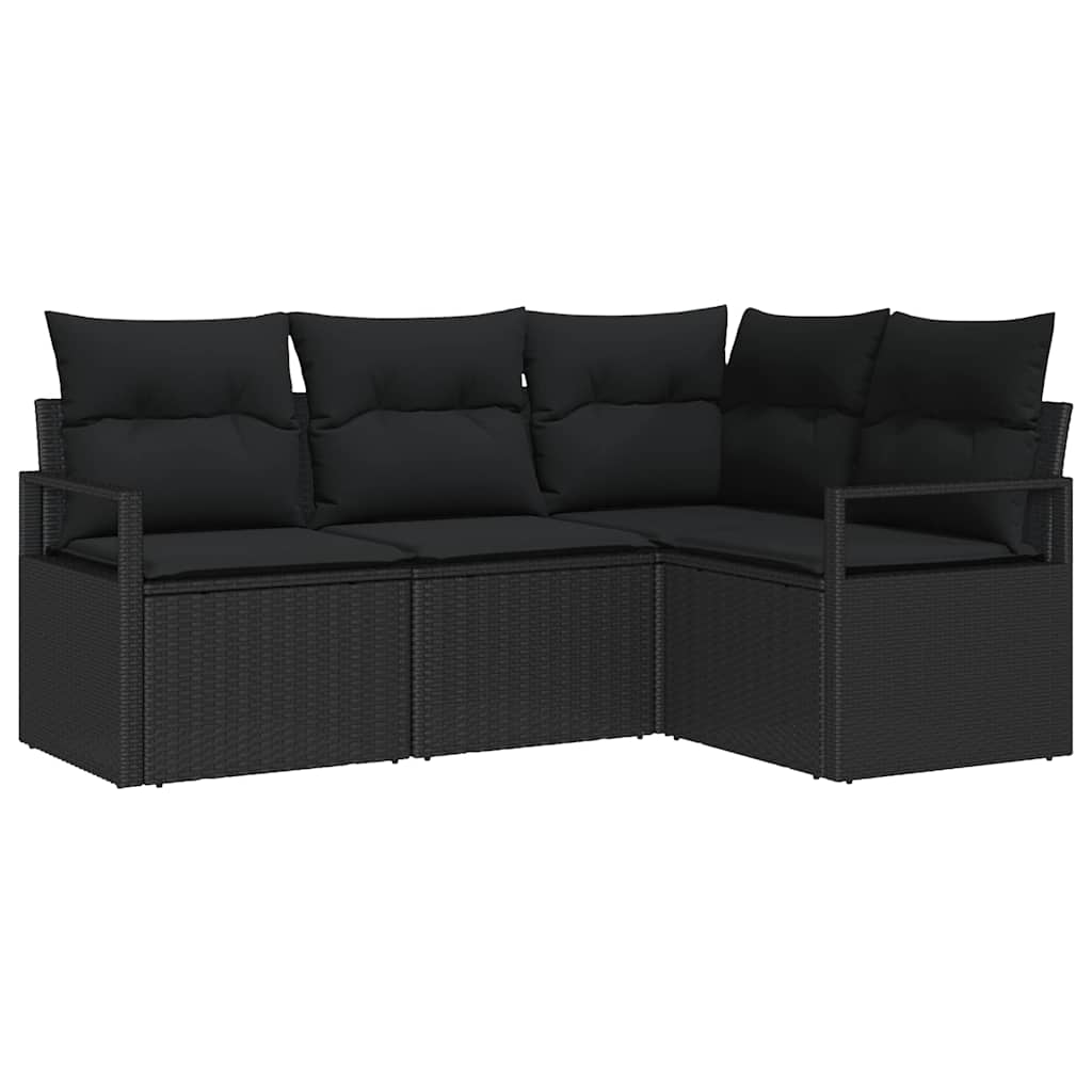 Garten-Sofa-Set 4 pcs Schwarz Poly Rattan