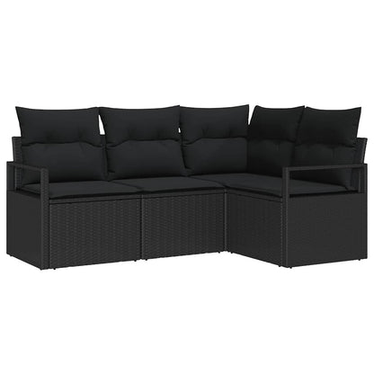 Garten-Sofa-Set 4 pcs Schwarz Poly Rattan