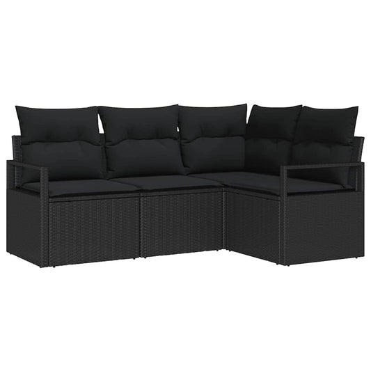 Garten-Sofa-Set 4 pcs Schwarz Poly Rattan