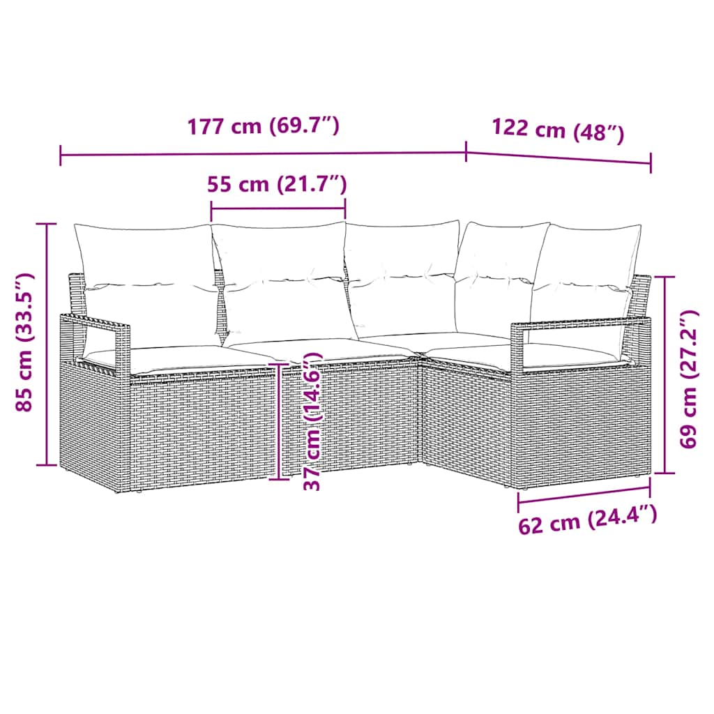 Garten-Sofa-Set 4 pcs Schwarz Poly Rattan