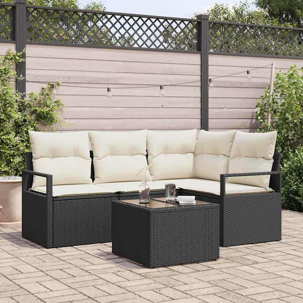 Sofa Set 5 pcs Schwarz Poly-Rattan