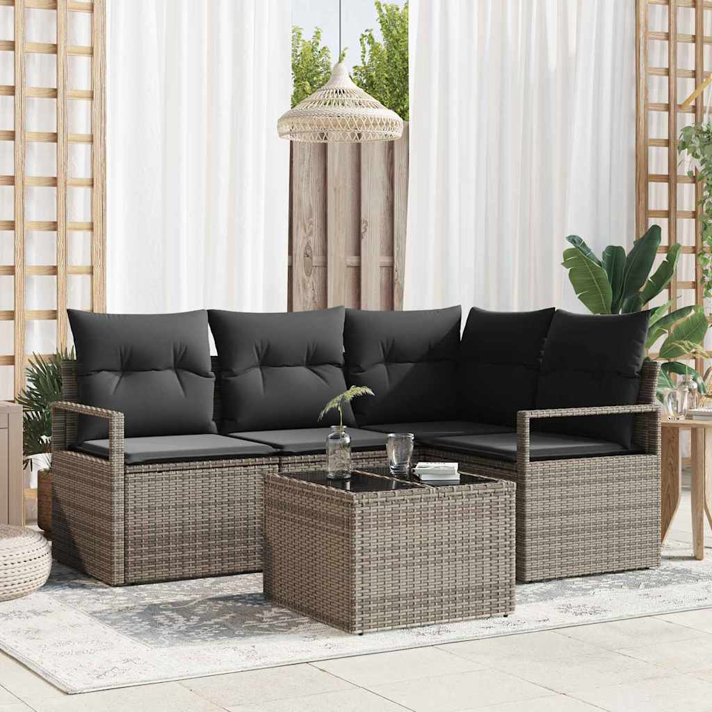 Garten-Sofa-Set 5 pcs Grau Poly Rattan