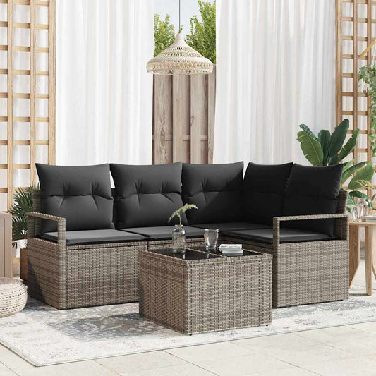 Garten-Sofa-Set 5 pcs Grau Poly Rattan
