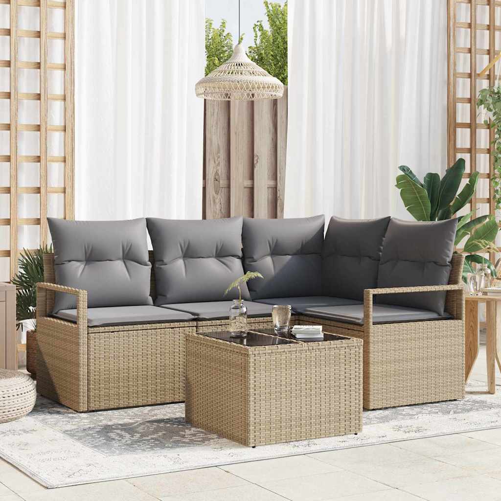 Garten-Sofa-Set 5 pcs Beige Poly Rattan