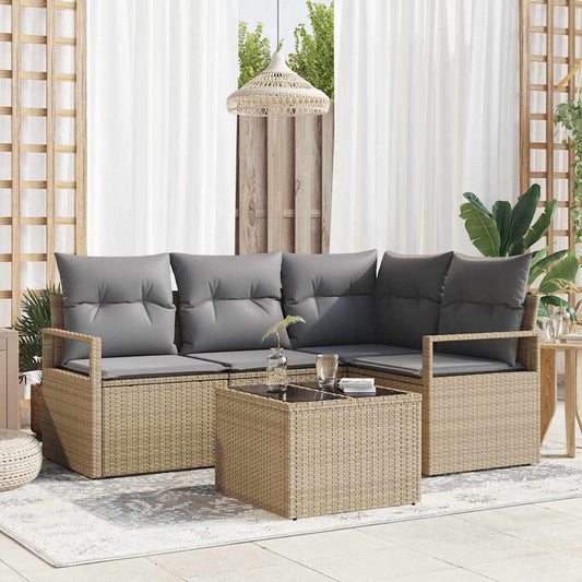 Garten-Sofa-Set 5 pcs Beige Poly Rattan
