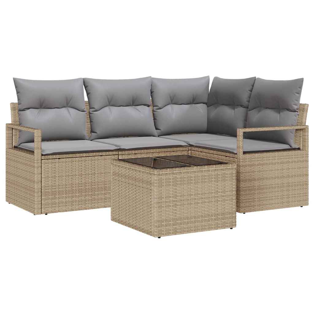 Garten-Sofa-Set 5 pcs Beige Poly Rattan