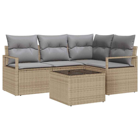 Garten-Sofa-Set 5 pcs Beige Poly Rattan