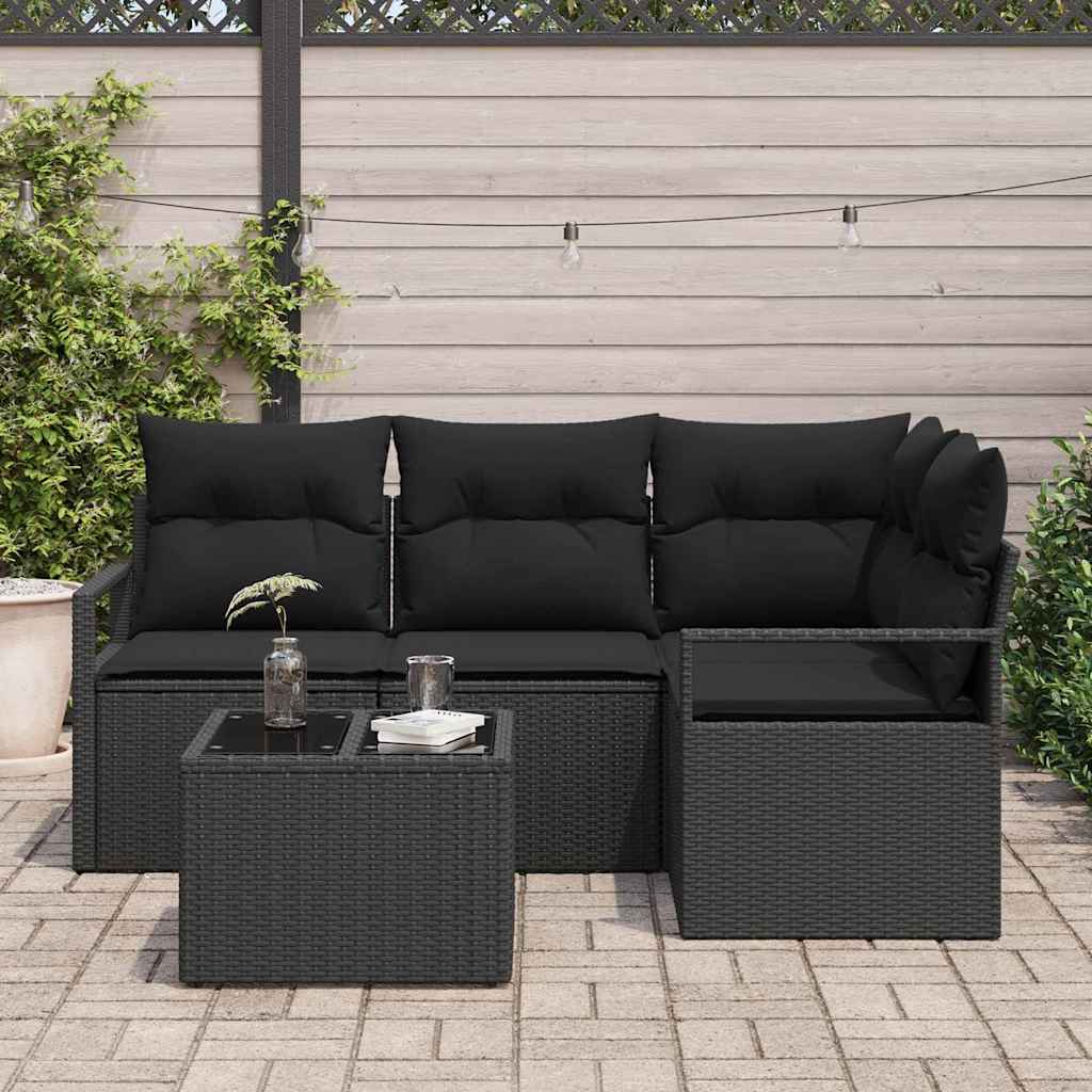 Garten-Sofa-Set 5 pcs Schwarz Poly Rattan