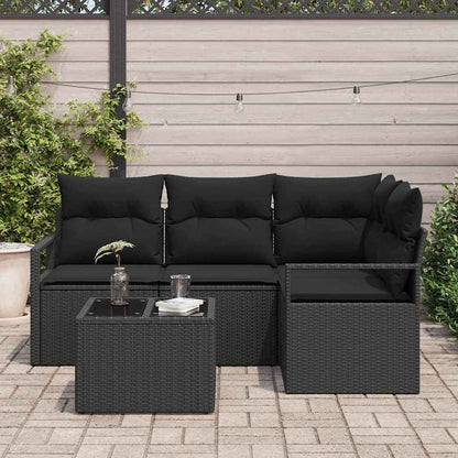 Garten-Sofa-Set 5 pcs Schwarz Poly Rattan