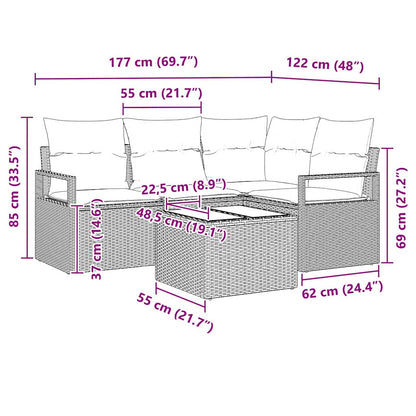 Garten-Sofa-Set 5 pcs Schwarz Poly Rattan