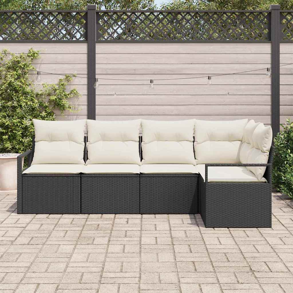 Sofa Set mit Kissen 5 pcs Schwarz Poly Rattan