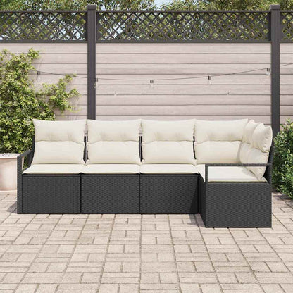 Sofa Set mit Kissen 5 pcs Schwarz Poly Rattan