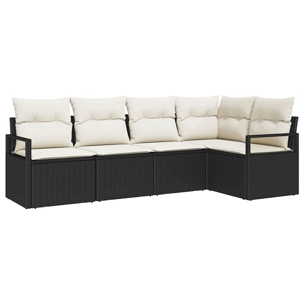 Sofa Set mit Kissen 5 pcs Schwarz Poly Rattan