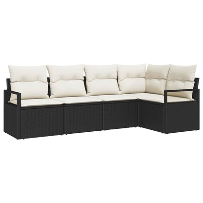 Sofa Set mit Kissen 5 pcs Schwarz Poly Rattan