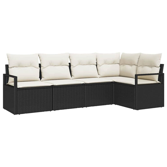 Sofa Set mit Kissen 5 pcs Schwarz Poly Rattan