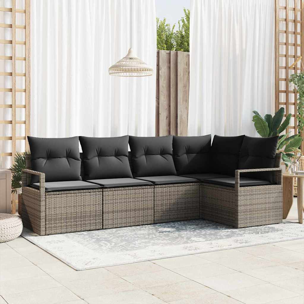 Garten-Sofa-Set 5 pcs Grau Poly Rattan