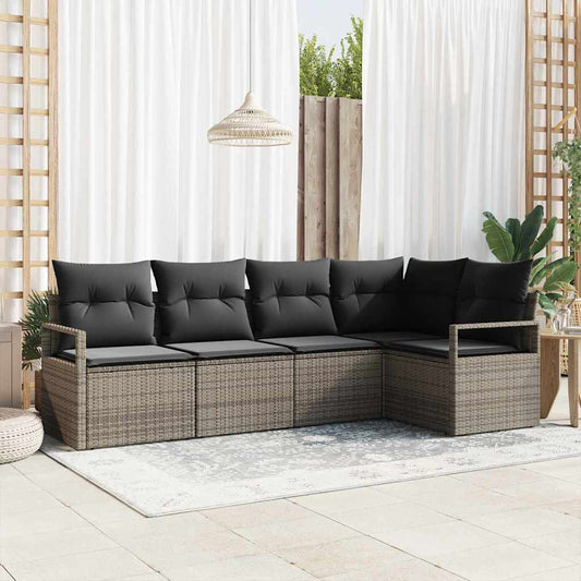 Garten-Sofa-Set 5 pcs Grau Poly Rattan