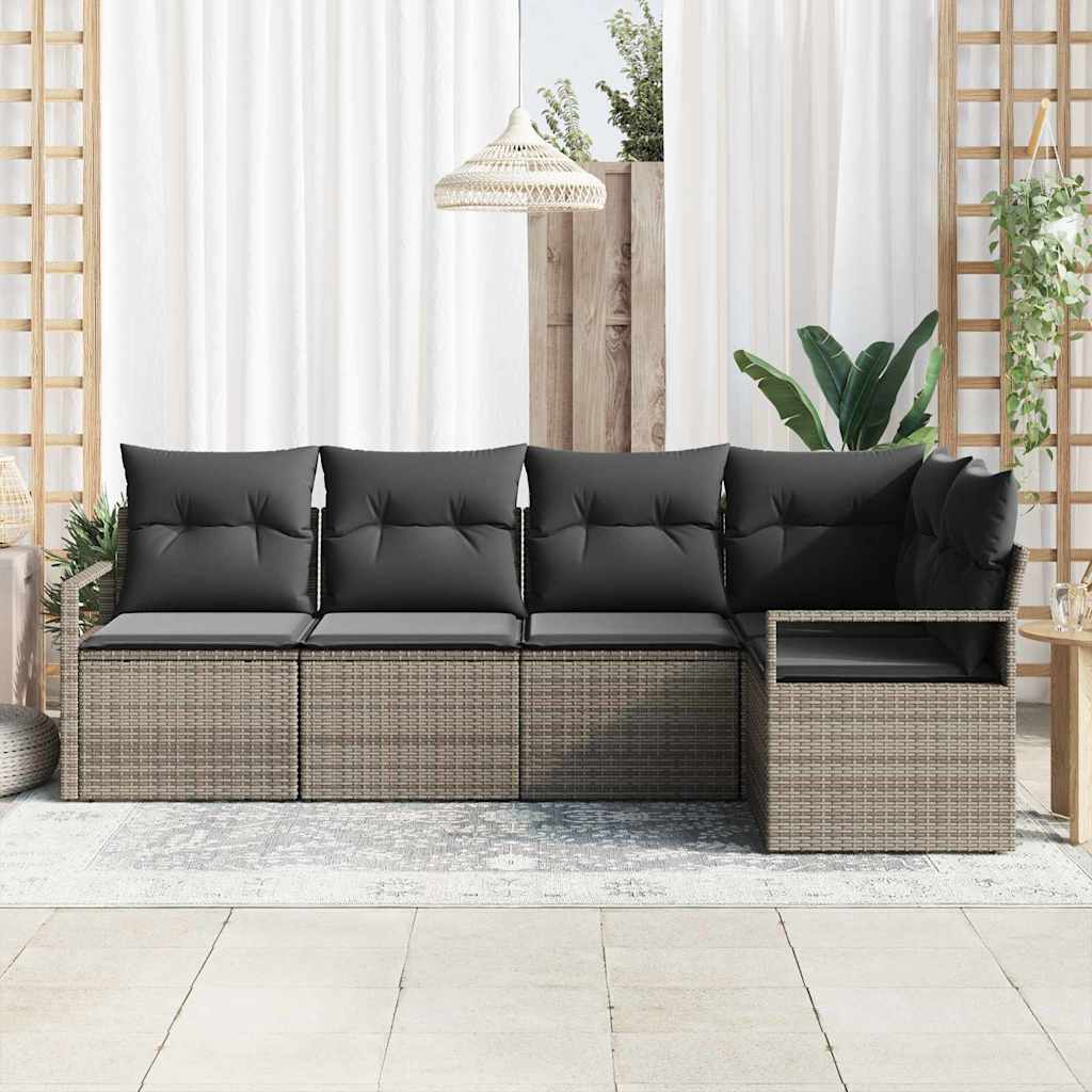 Garten-Sofa-Set 5 pcs Grau Poly Rattan