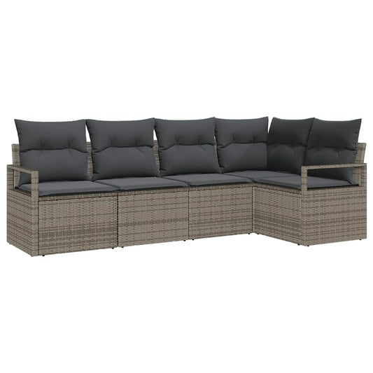 Garten-Sofa-Set 5 pcs Grau Poly Rattan