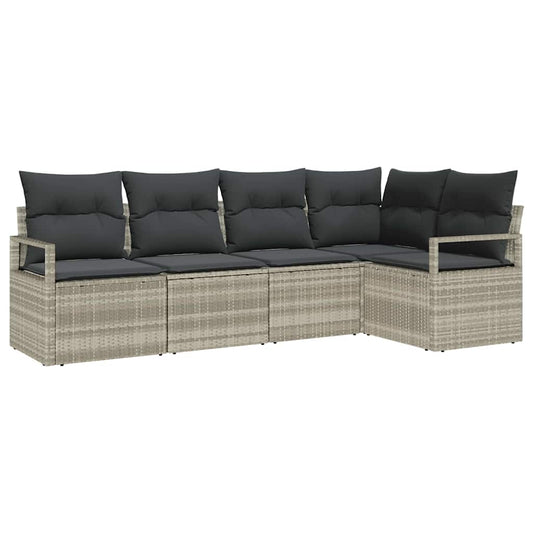 Garten-Sofa-Set 5 pcs Hellgrau Poly Rattan