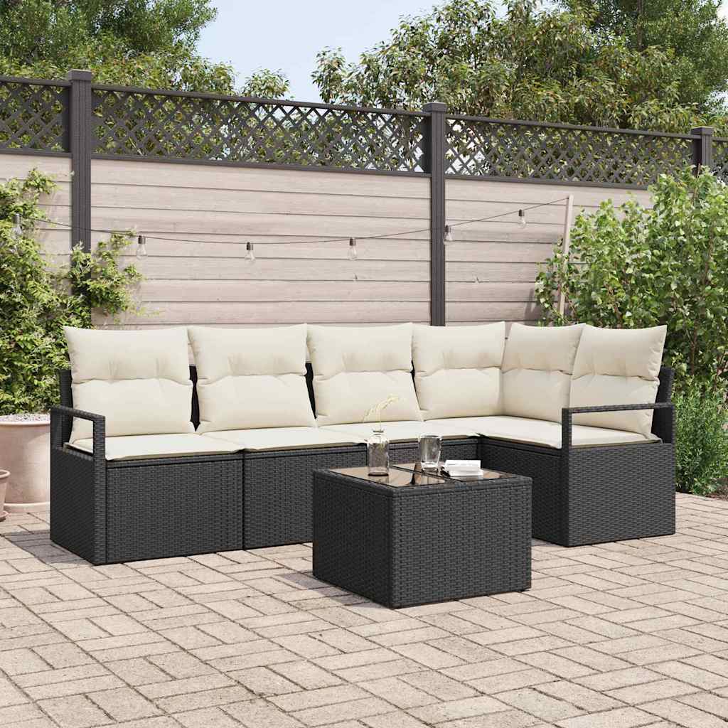 Garten-Sofa-Set 6 pcs Schwarz Poly Rattan