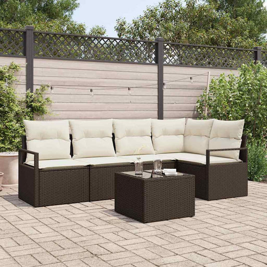 Sofa Set mit Kissen 6 pcs Braun Poly Rattan