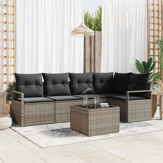 Garten-Sofa-Set 6 pcs Grau Poly Rattan