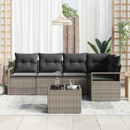 Garten-Sofa-Set 6 pcs Grau Poly Rattan