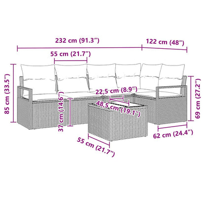 Garten-Sofa-Set 6 pcs Grau Poly Rattan