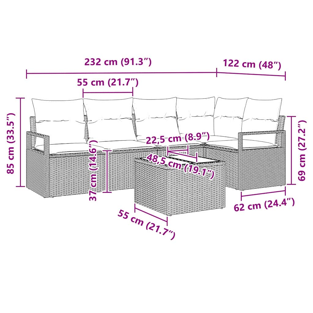 Garten-Sofa-Set 6 pcs Schwarz Poly Rattan