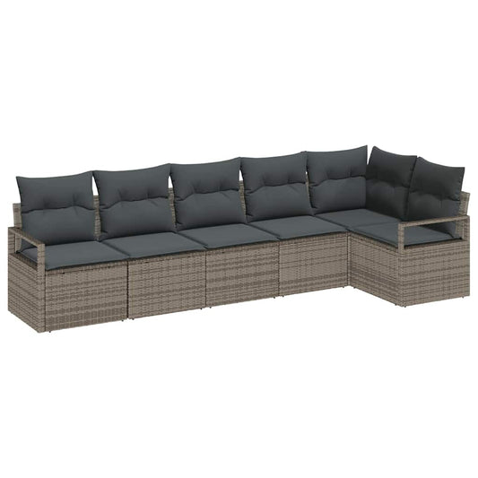 Garten-Sofa-Set 6 pcs Grau Poly Rattan