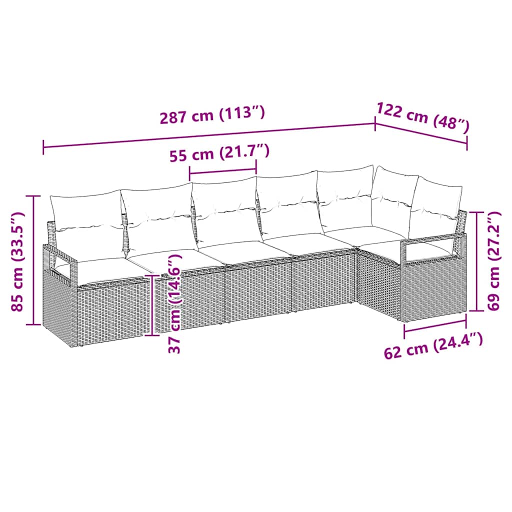 Garten-Sofa-Set 6 pcs Grau Poly Rattan