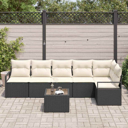 Sofa Set mit Kissen 7 pcs Schwarz Poly Rattan